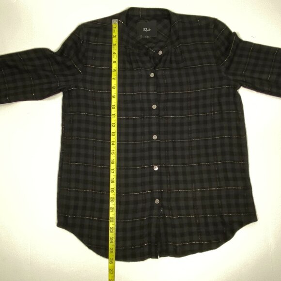 Rails Elosie Plaid Band Collar Button-Up Blouse - Onyx Lurex Size XS - Picture 5 of 8